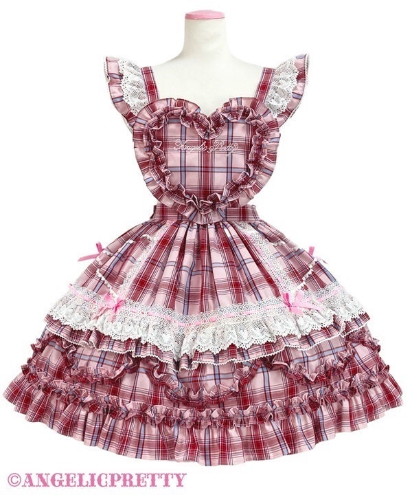 Heart Bib Skirt (Tartan) by Angelic Pretty