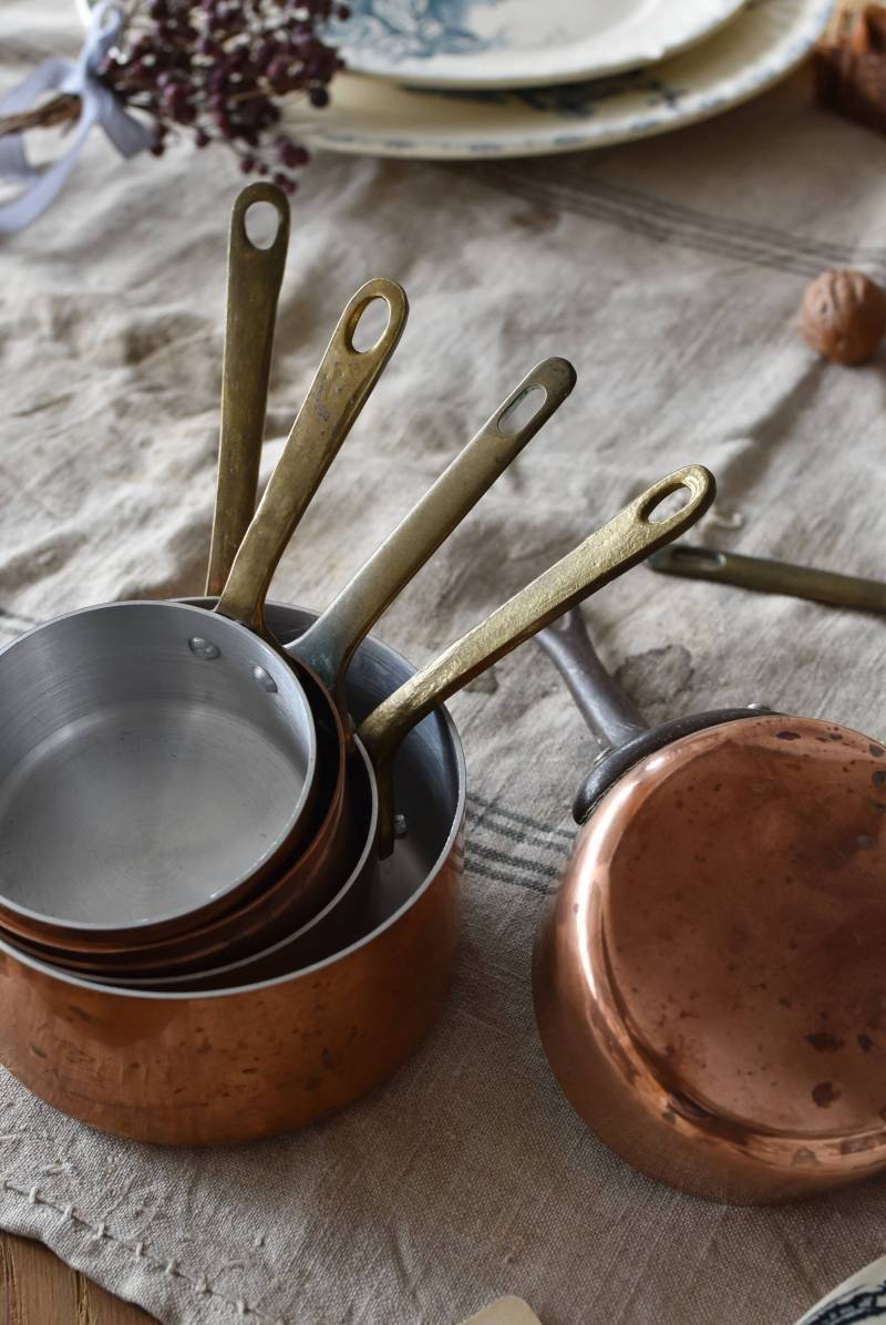銅鍋5点セット.2 フランスアンティーク雑貨 コッパー フランスキッチン道具