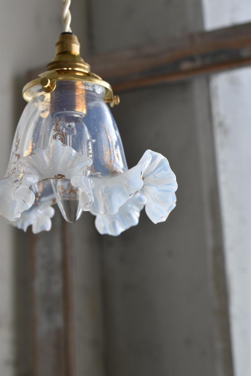 オパールセントガラスシェードランプ フレンチ照明 アンティークランプ