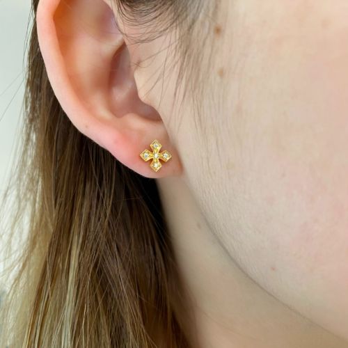 TINY ROUND STONE PRINCESS CROSS PIERCE 18k Yellow Gold / DIAMONDS
