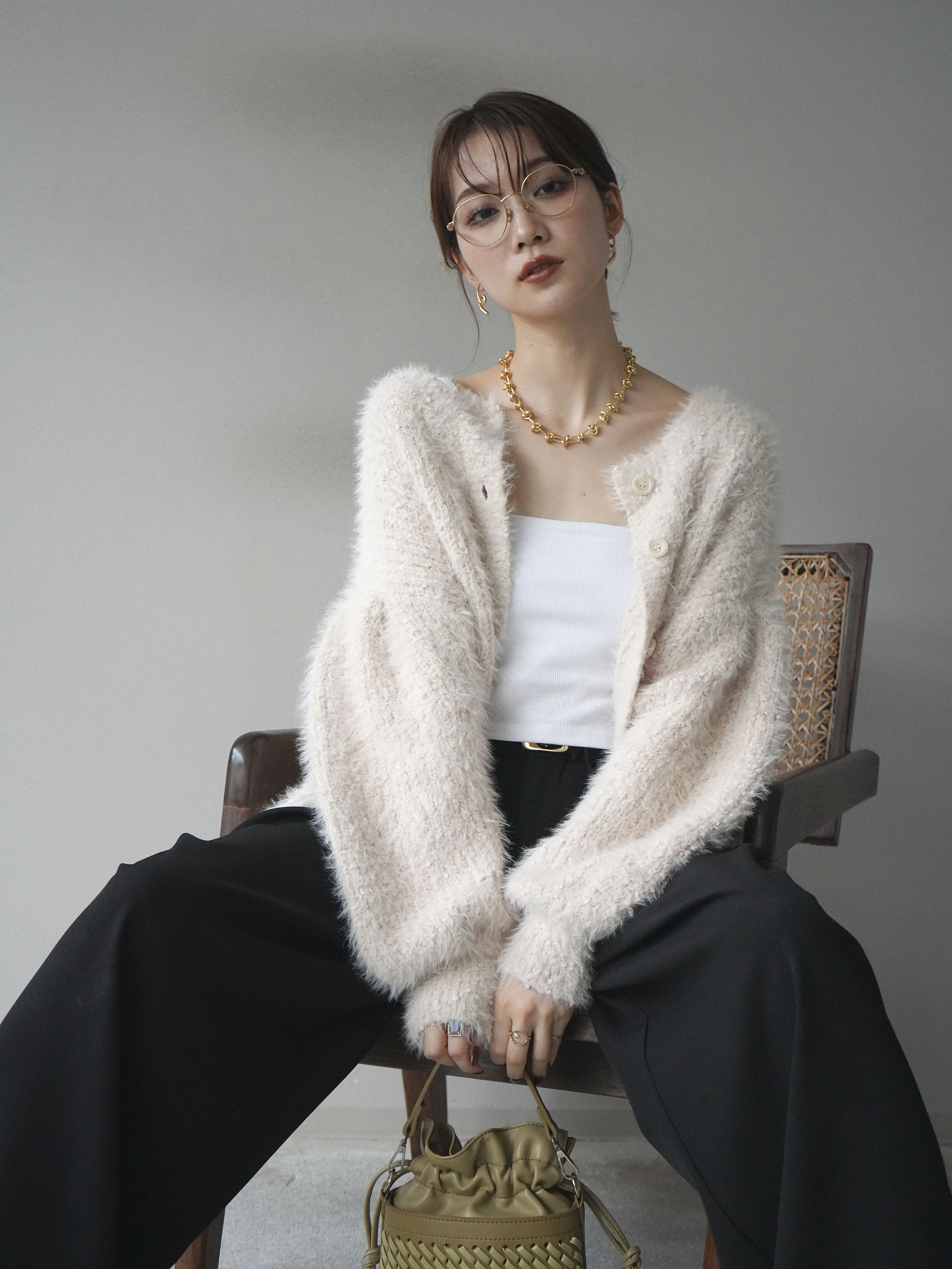 予約]クルーネックランダムシャギーカーディガン/エクリュ – Lumier