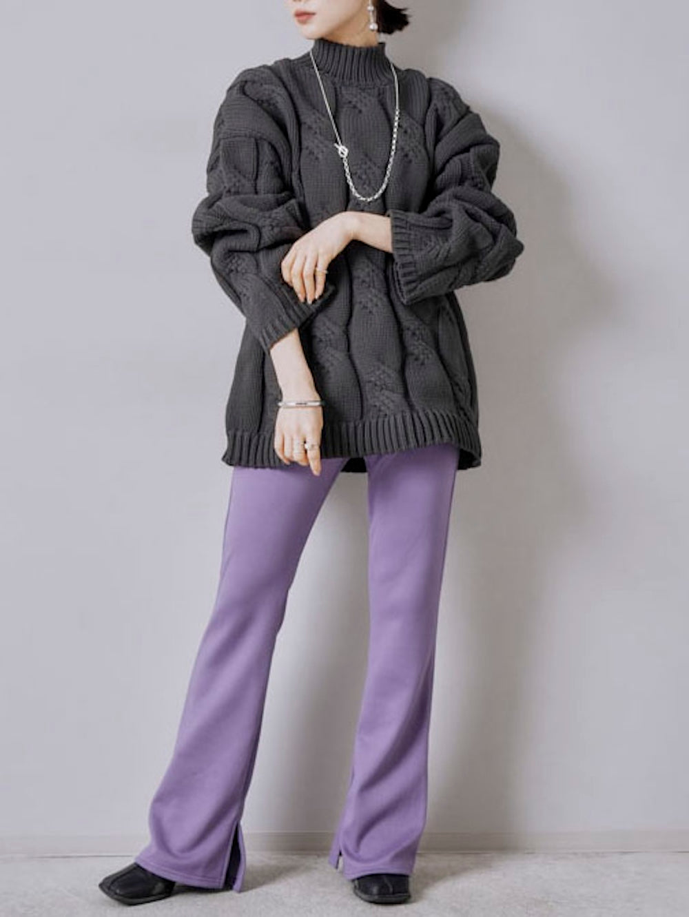 予約]イージーフレアウォームスリットパンツ/パープル – Lumier