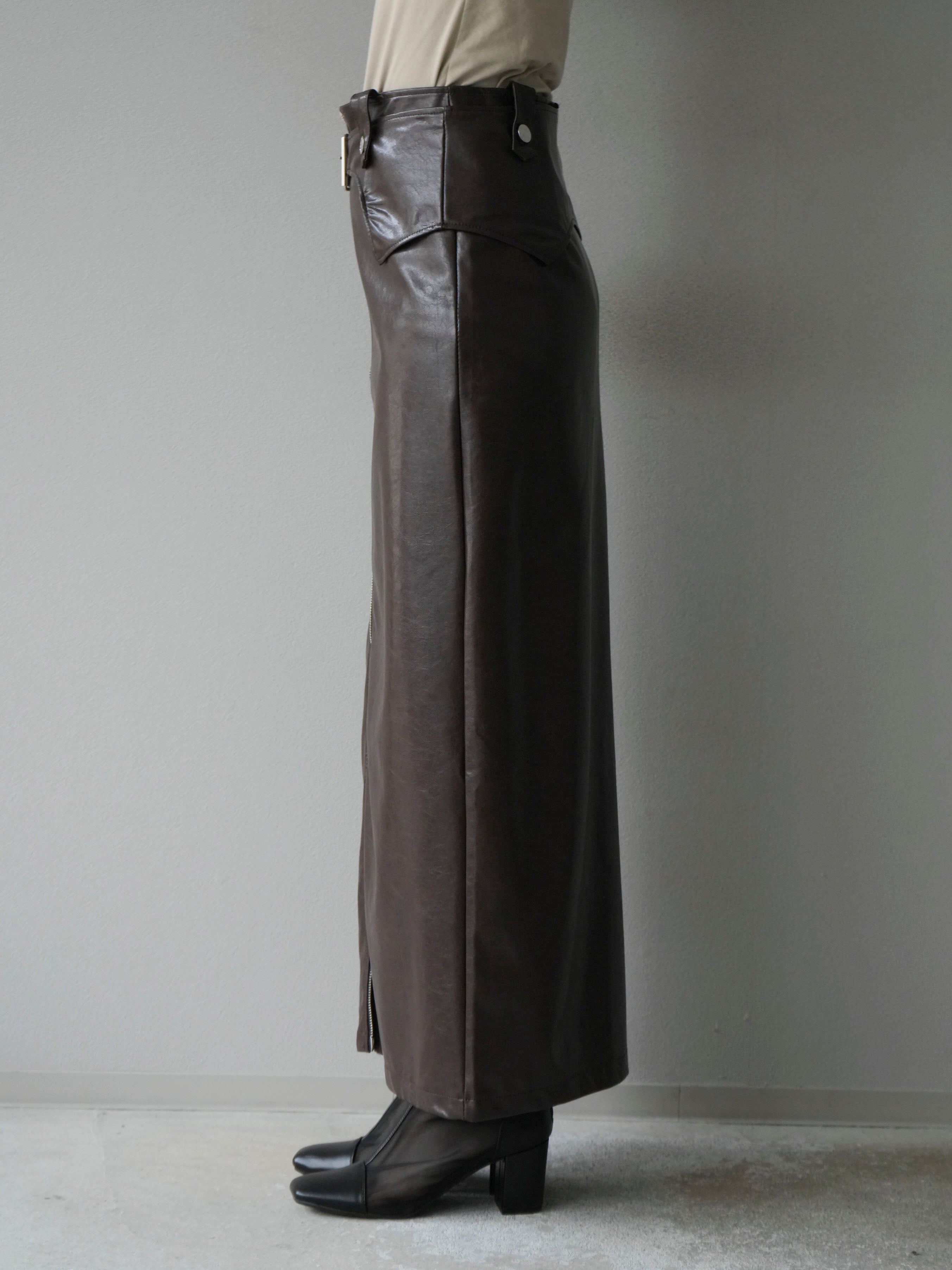 予約]ベルトデザインレザータッチZIPタイトスカート/ブラウン – Lumier