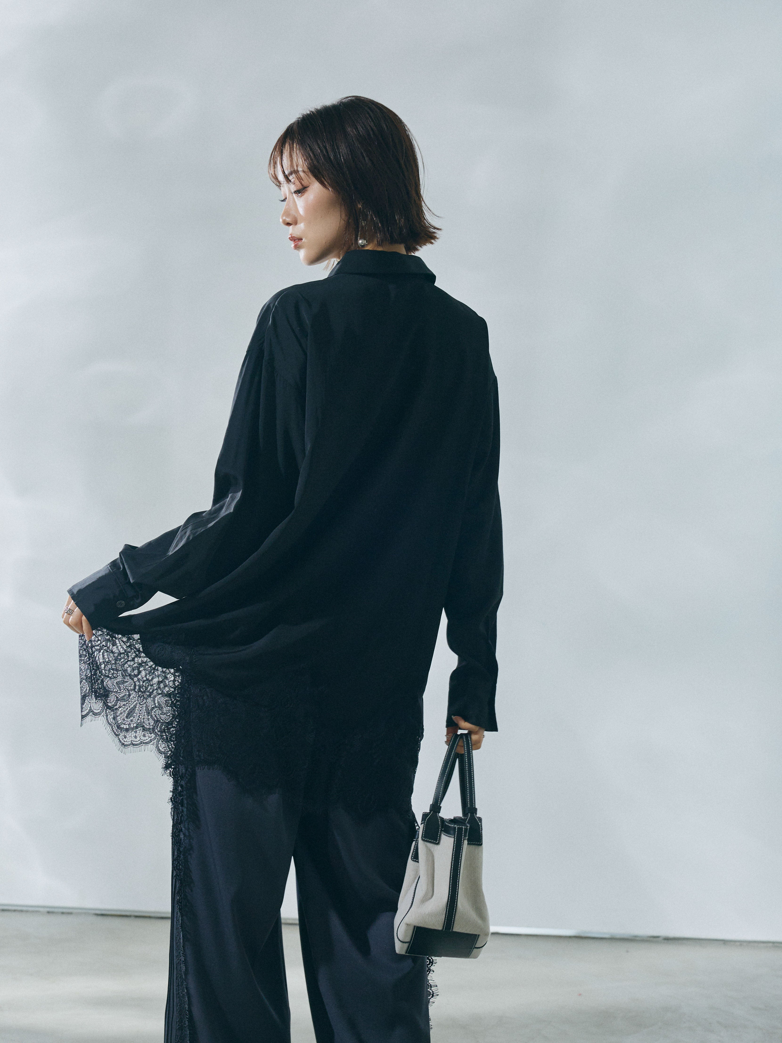 Allure】[SET]裾レースポプリンシャツ+サイドピンタックレースイージー