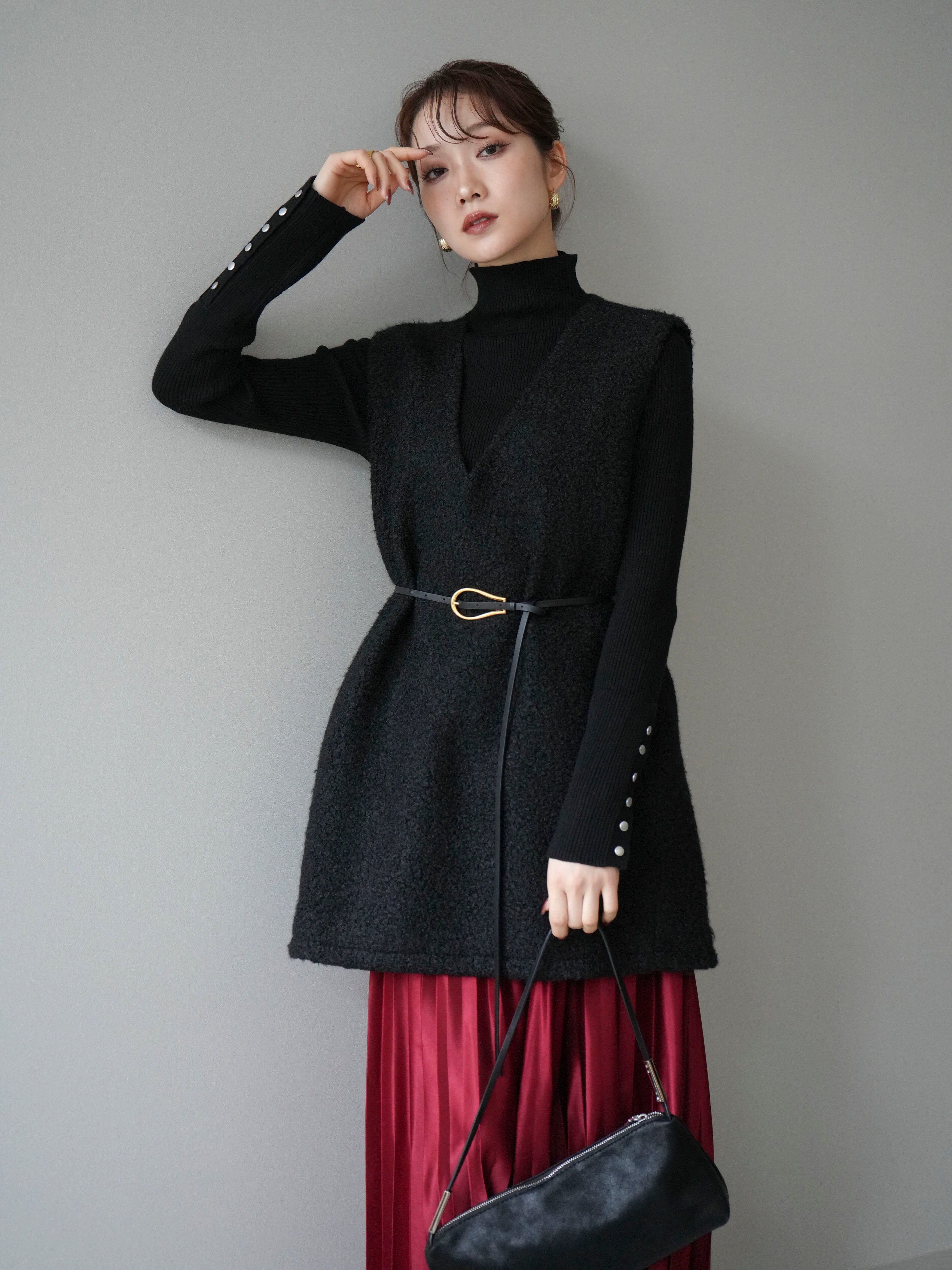 予約]ミックスループヤーンニットミニワンピース/black – Lumier