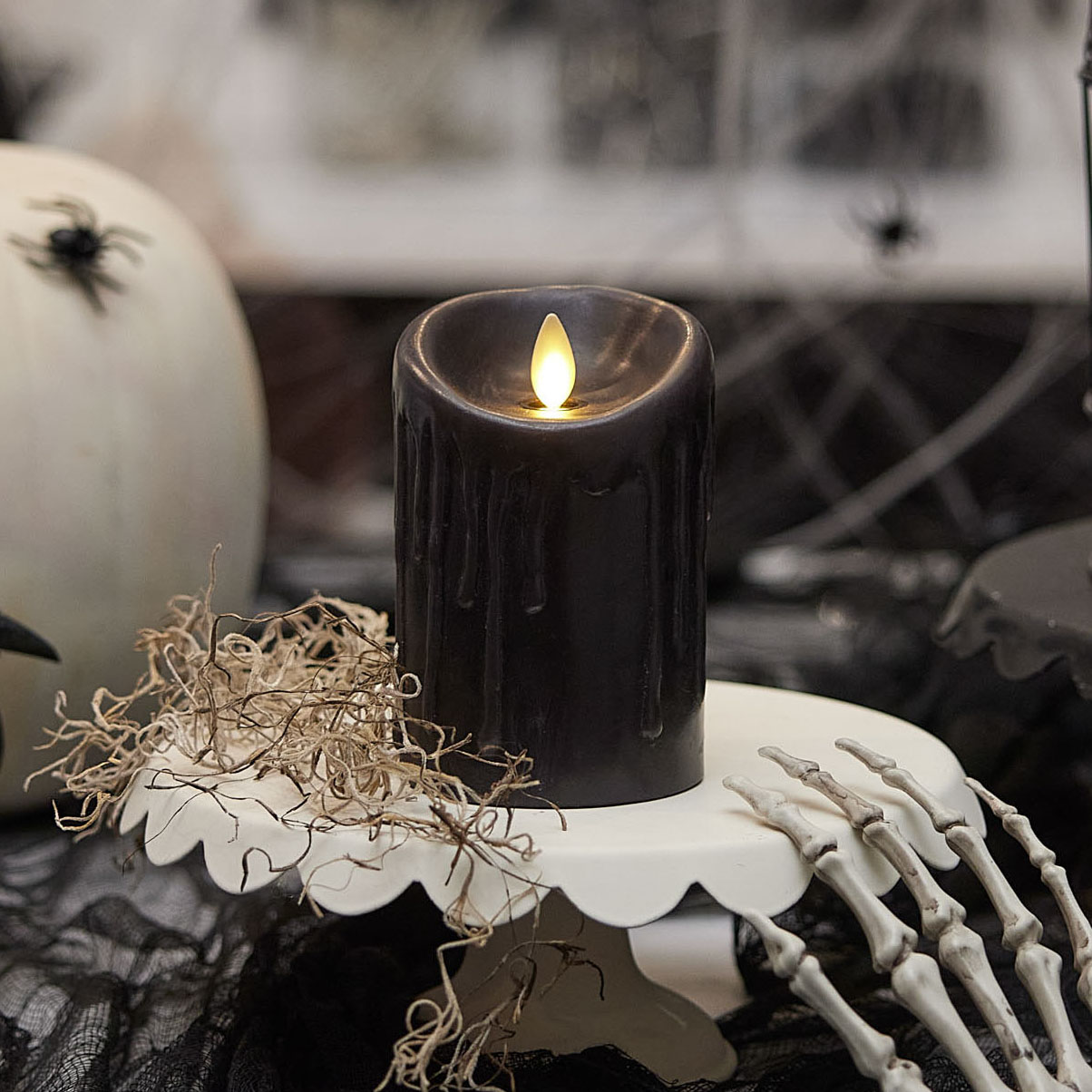 Black Wax Drip Flameless Candle Pillar – Luminara
