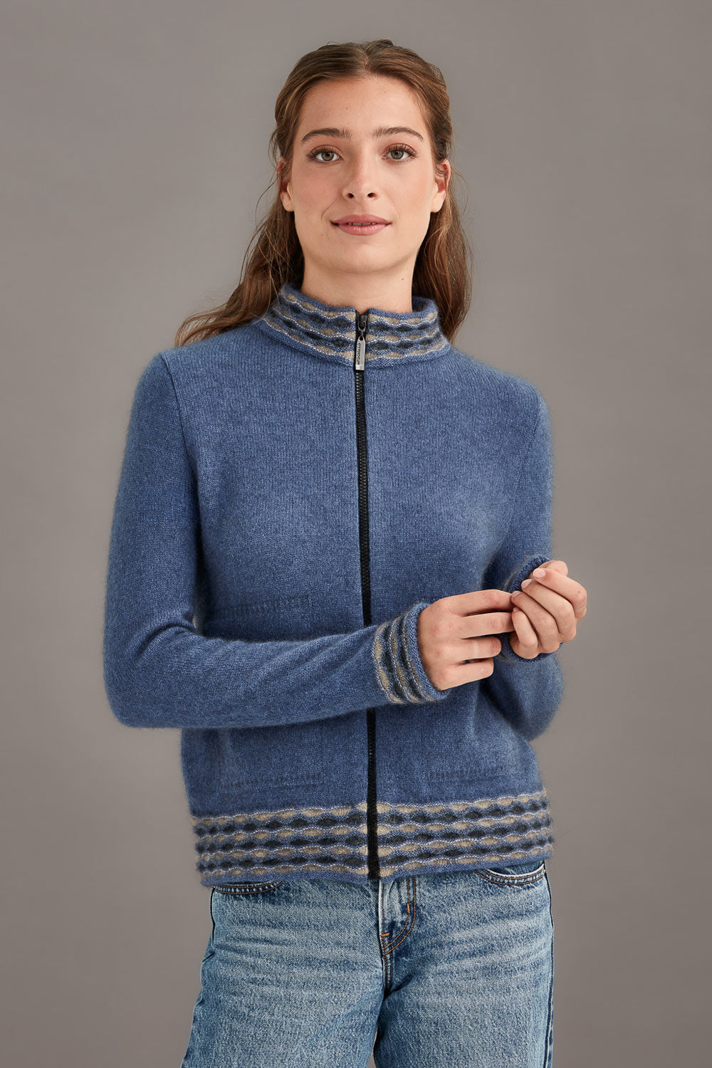 Wave Trim Zip Cardigan - McDonald Textiles