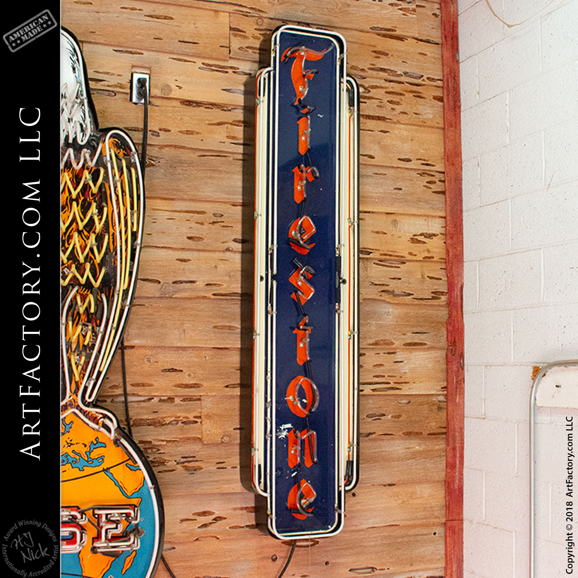 Rare Firestone Neon Sign: Vintage Collectible Tin Litho Automobilia