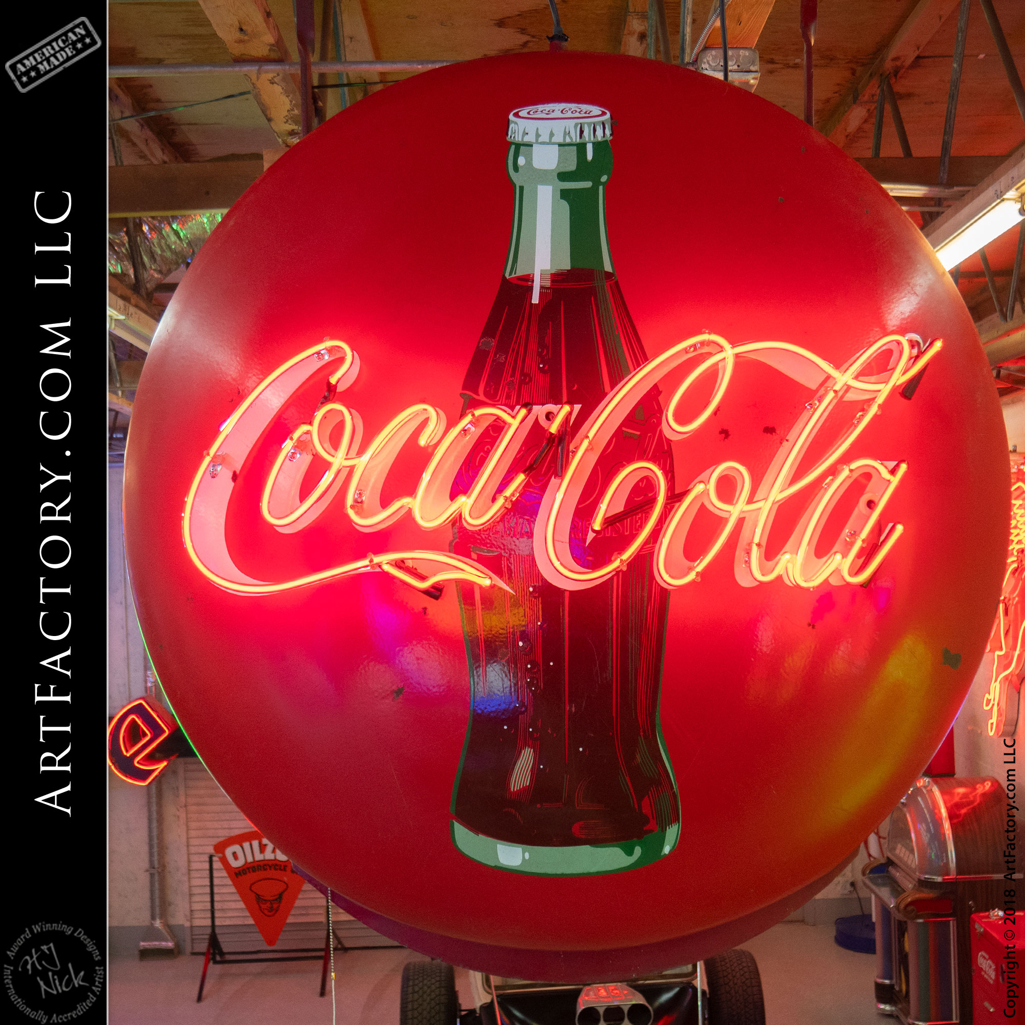 Coca-Cola Neon Sign: Double Sided Porcelain Round Coke Button