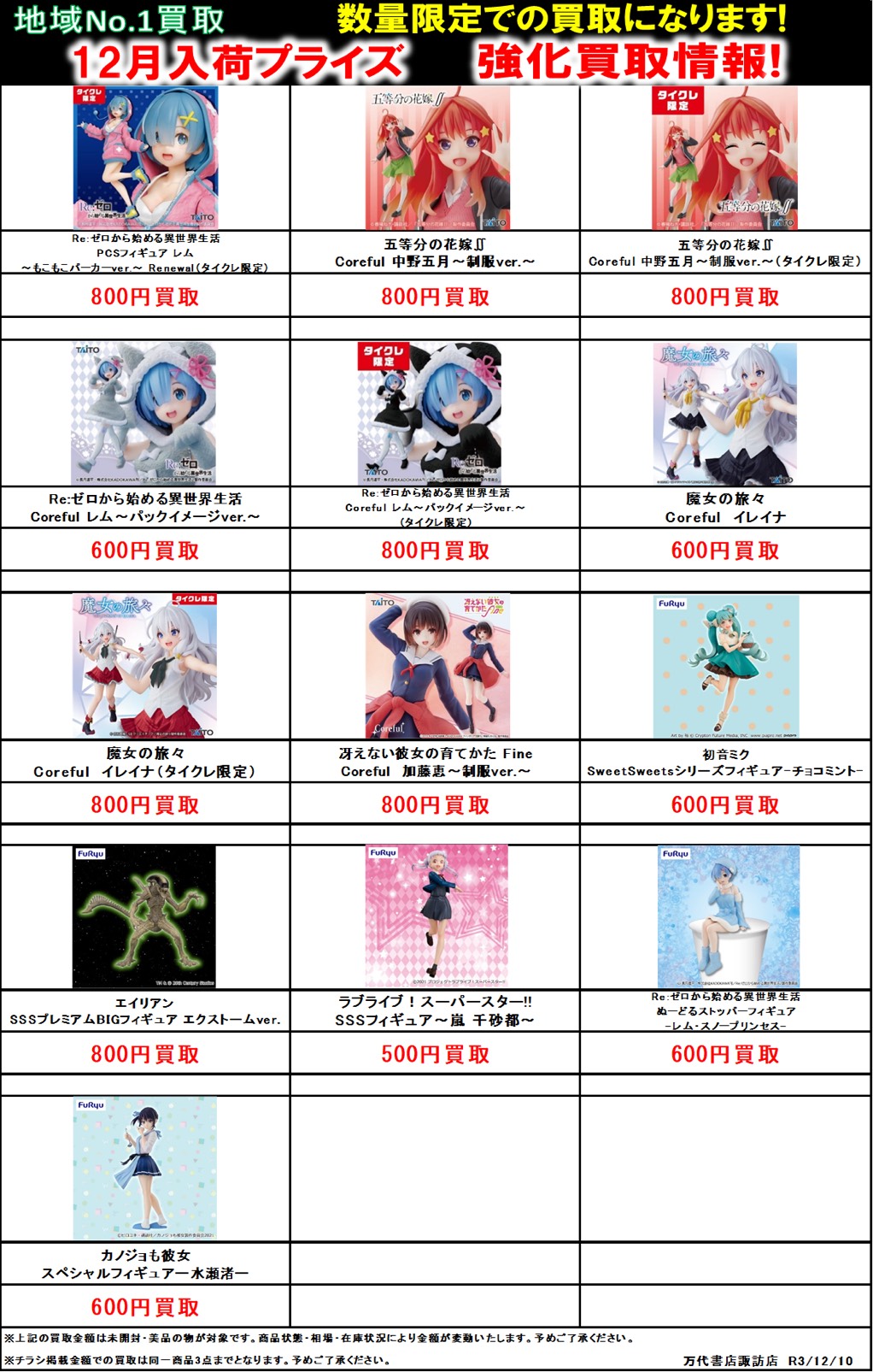 おもちゃ】☆〈12月プライズフィギュア〉強化買取情報☆ - 万代書店 諏訪店