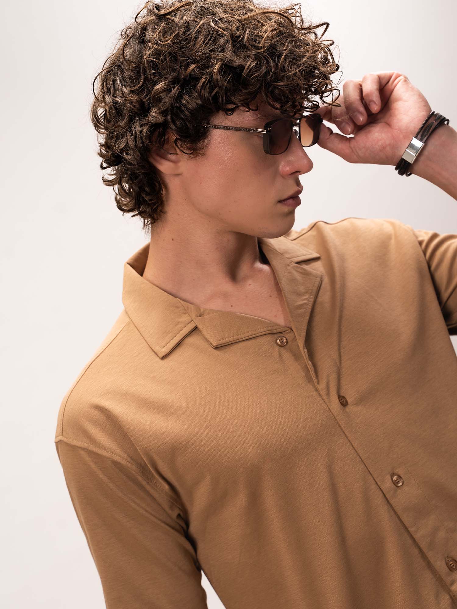Linen look Sand Color Half Sleeve Shirt – ManiacLife.com