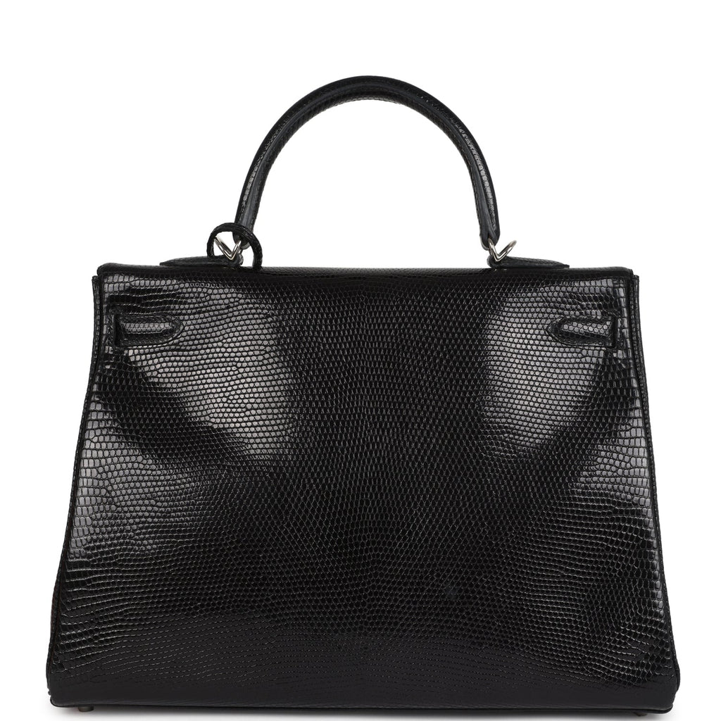 Hermes Kelly Retourne 35 Black Varanus Niloticus Lizard Palladium Hard