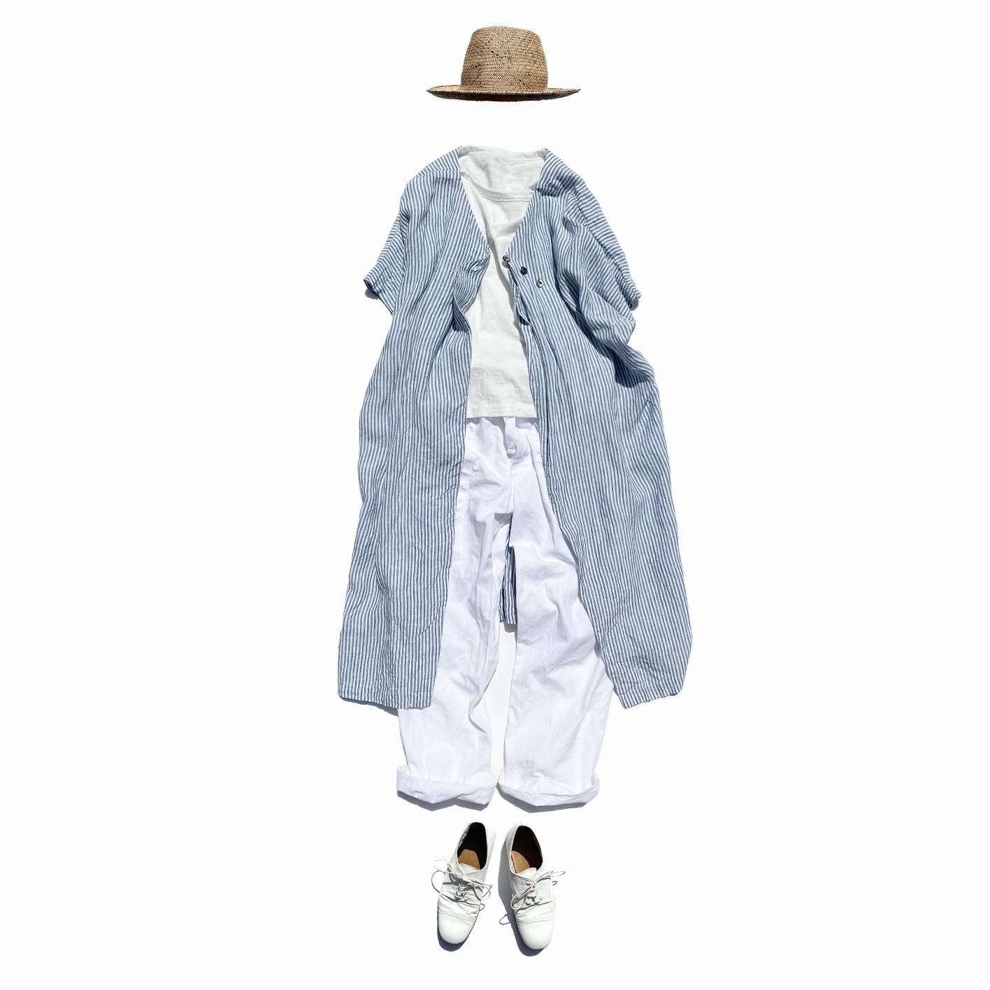 NON-SLEEVE / blue stripe linen｜割烹着kapoc（カポック）公式