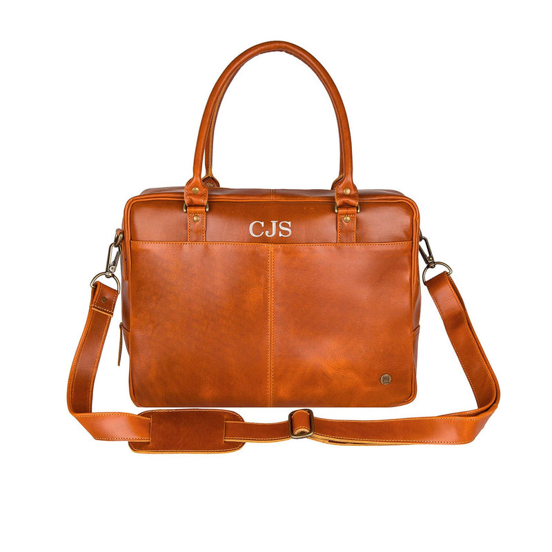 Tan Brown Leather Laptop Bag for Professionals and Students 15
