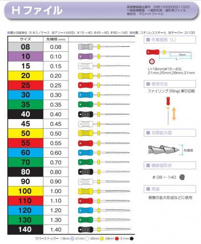 hファイル-21mm-90-140-アソート-6本入マニー – 歯科・医療専門販売