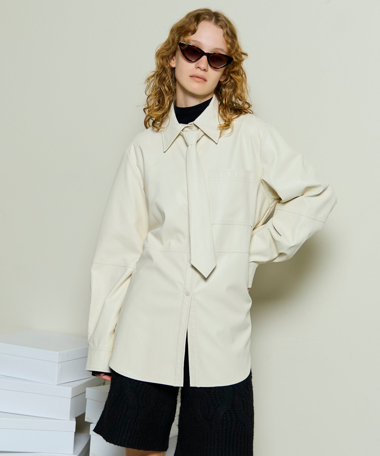 Vegan Leather Tie Shirt