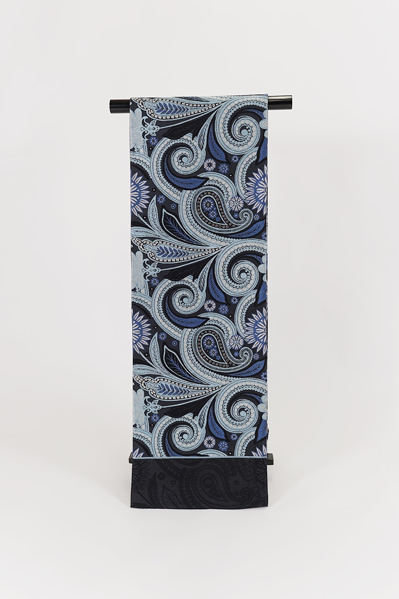 正絹袋帯 田中伝機業店 ブルー ペーズリー 両面リバーシブル | 袋帯