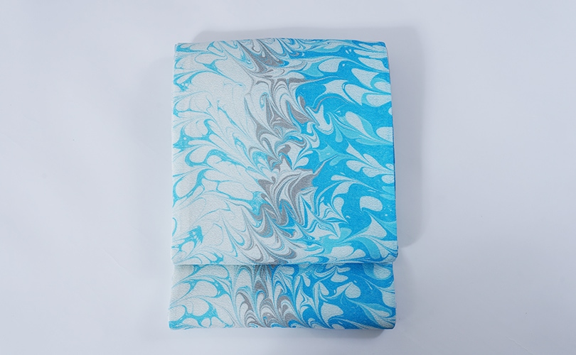 正絹袋帯 田中伝機業店 そのべの墨流し ブルー 単衣・夏用 | 袋帯