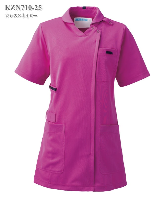 レディススクラブジャケット半袖(衿付)[KAZEN製品] KZN710｜THS-白衣