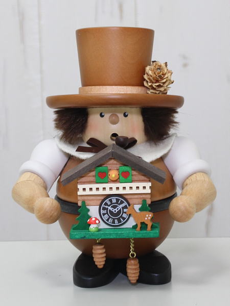 ドイツ製 煙出し人形 カッコウ時計を持つシルクハットの青年