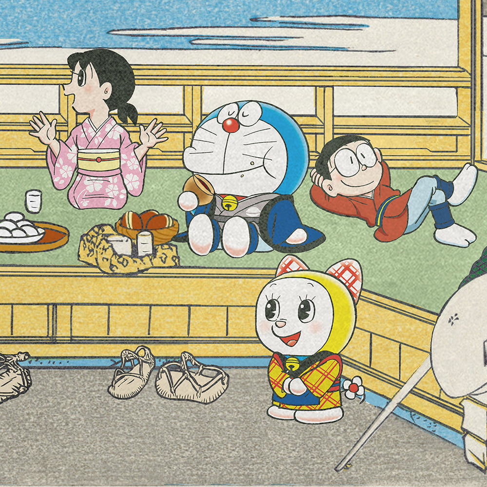 ドラえもん 浮世絵木版画「富嶽三十六景 東海道吉田」｜浮世絵工房