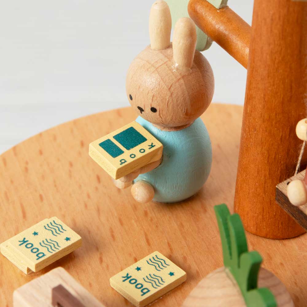 木製回転オルゴール うさぎブランコ ブナ材 曲目：君をのせて 滑らかな