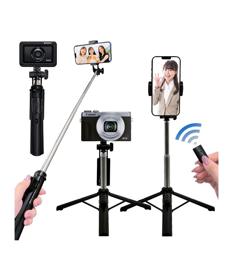 スマホ デジカメ 三脚になる自撮り棒 Bluetoothリモコンシャッター付き