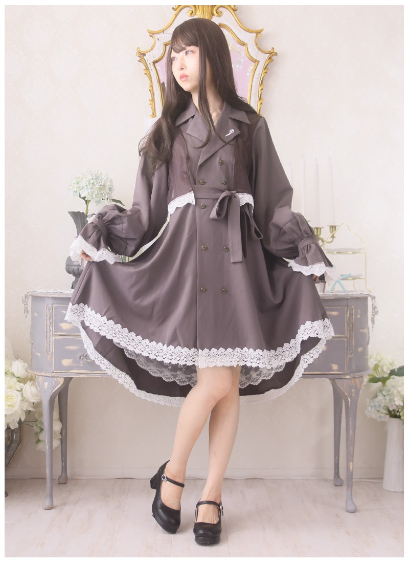 最短即日出荷】花咲かす見せレース＊庭師トレンチワンピース