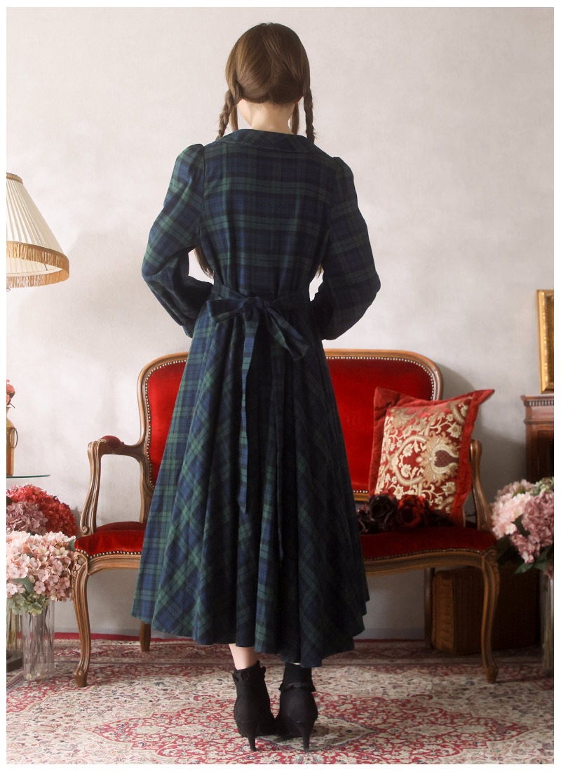 グリーンチェックの全円シャツワンピース ｜ Favorite