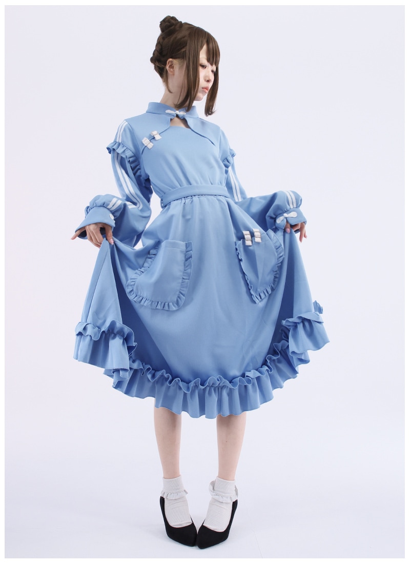 最短即日出荷】ほんのりメイドのチャイナジャージワンピース＊Favorite