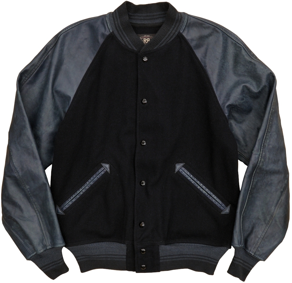 ダブルアールエル) RRL 本藍染め レザー スリーブ フェルト ジャケット