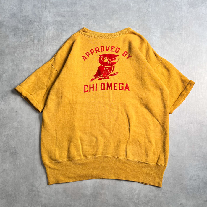 VINTAGE 60'S FLOCKY PRINT SHORT SLEEVE SWEAT SHIRTS MUSTARD