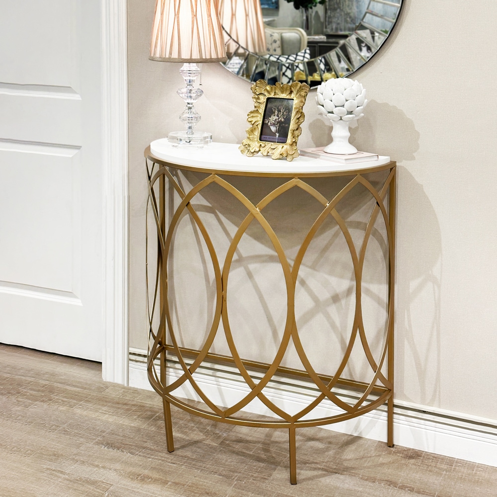 半円型コンソールテーブル ゴールド×ホワイト 高さ91cm | 家具