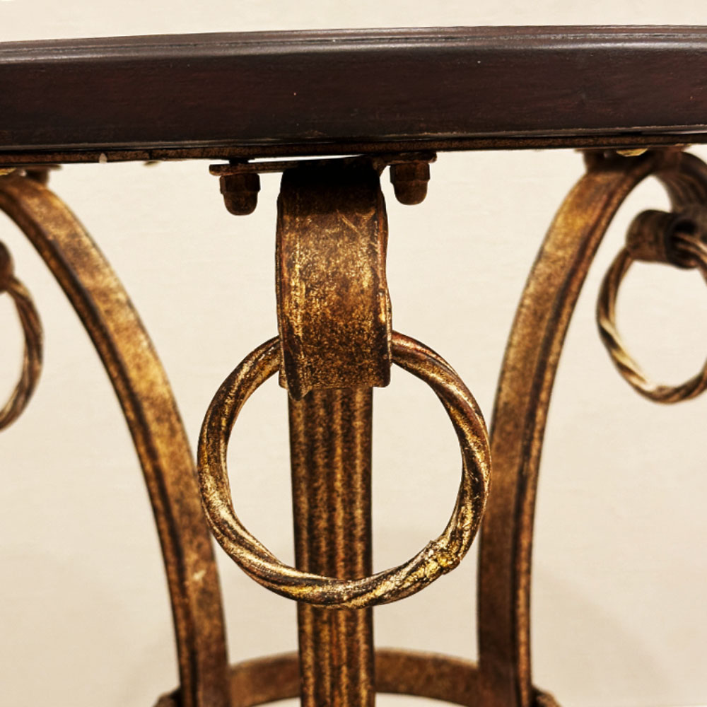 アンティークサイドテーブル ガラスウッド天板 アイアンフレーム