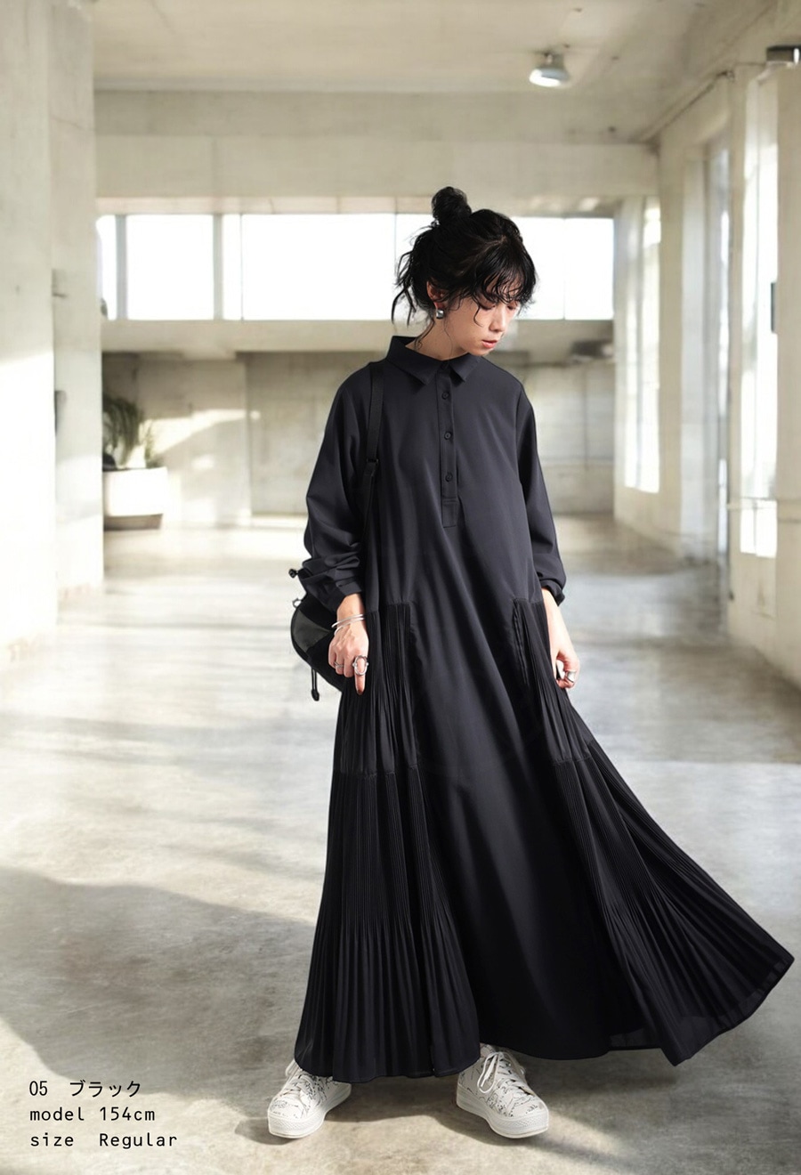 プリーツ切替 ワンピース レディース ロング 長袖 送料無料・再入荷