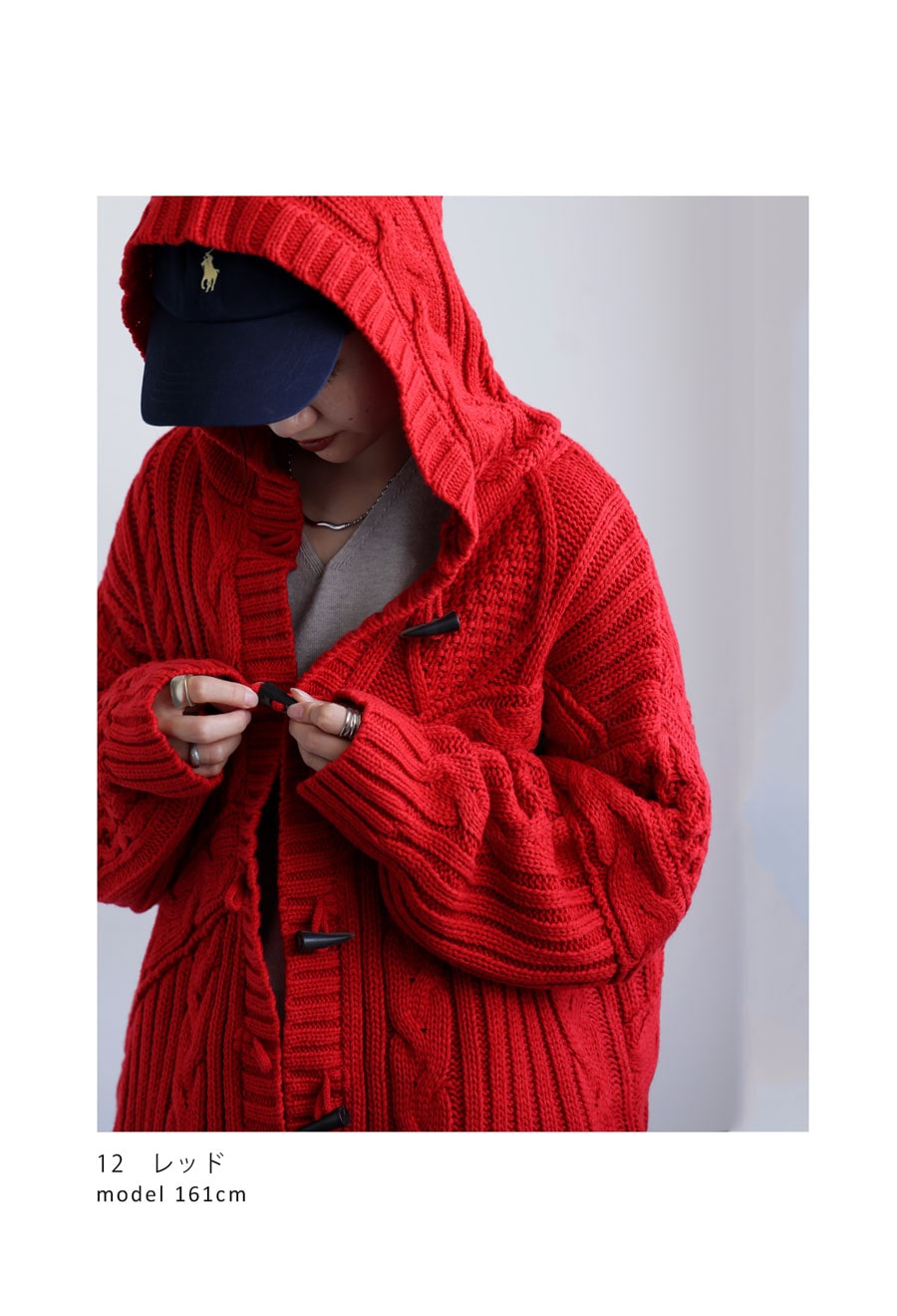 ケーブル編み トグルボタン ニットフーディー レディース 送料無料