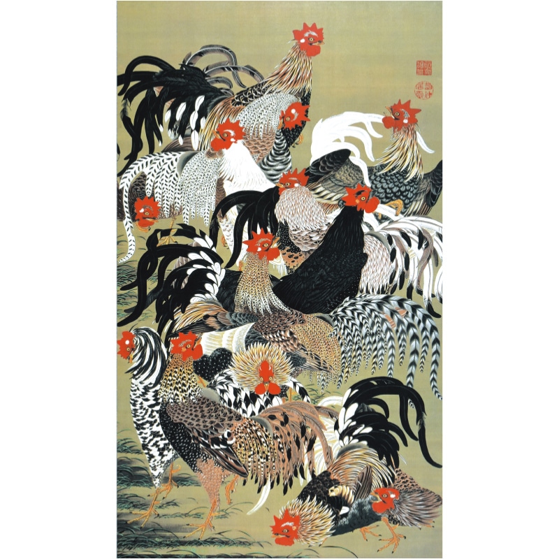 伊藤若冲 動植綵絵 群鶏図 掛軸 美術品 インテリア レプリカ グッズ