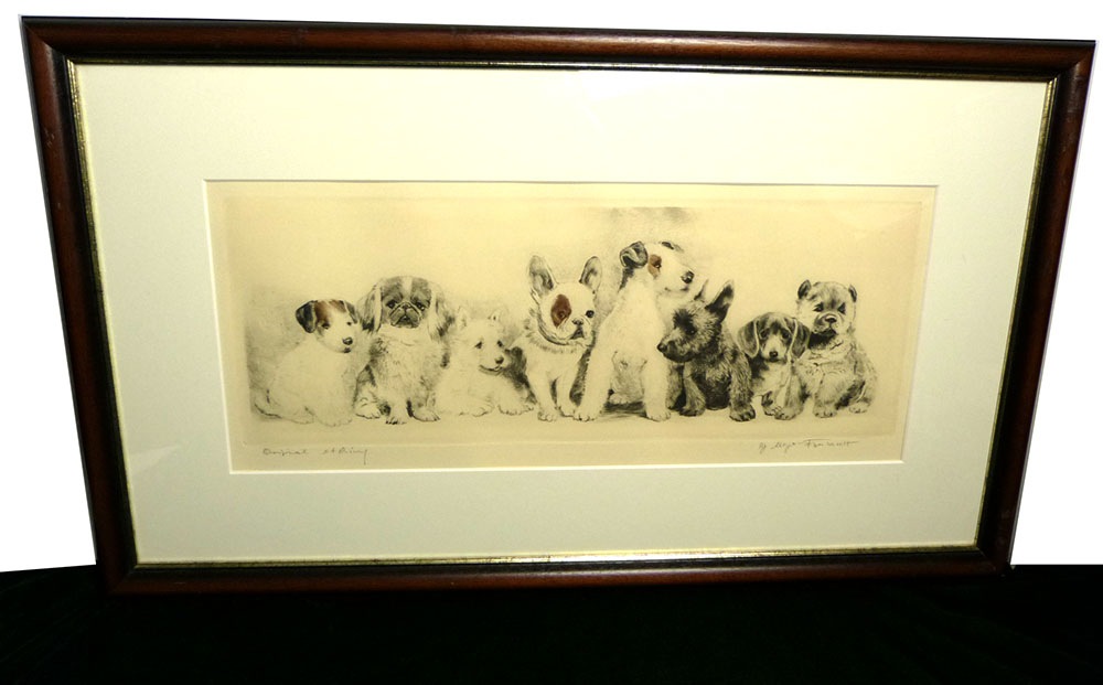 クルト・メイヤー＝エバハート 手彩色 銅版画 / 8匹の犬 / エッチング