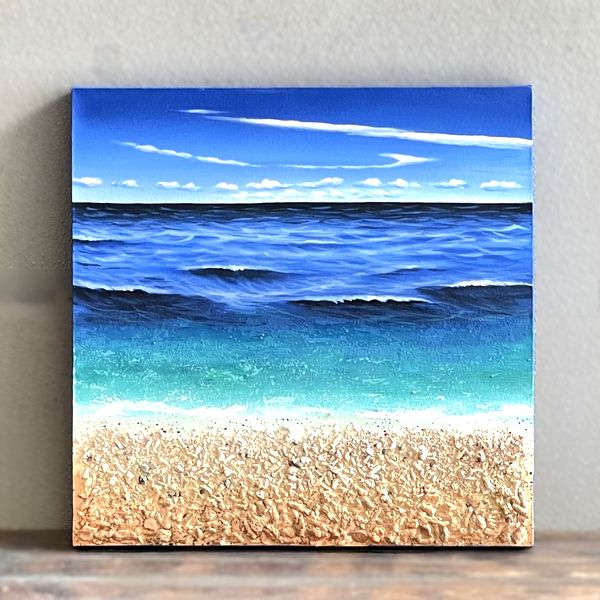 バリ絵画／海とサンゴのビーチ【50cm×50cm】／Abstract Beach／アート