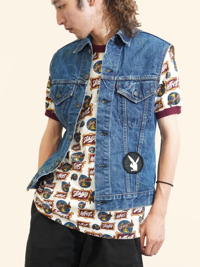 70's Levi's 70505 デニムカットオフベスト 実寸(36～38位) PLAYBOY