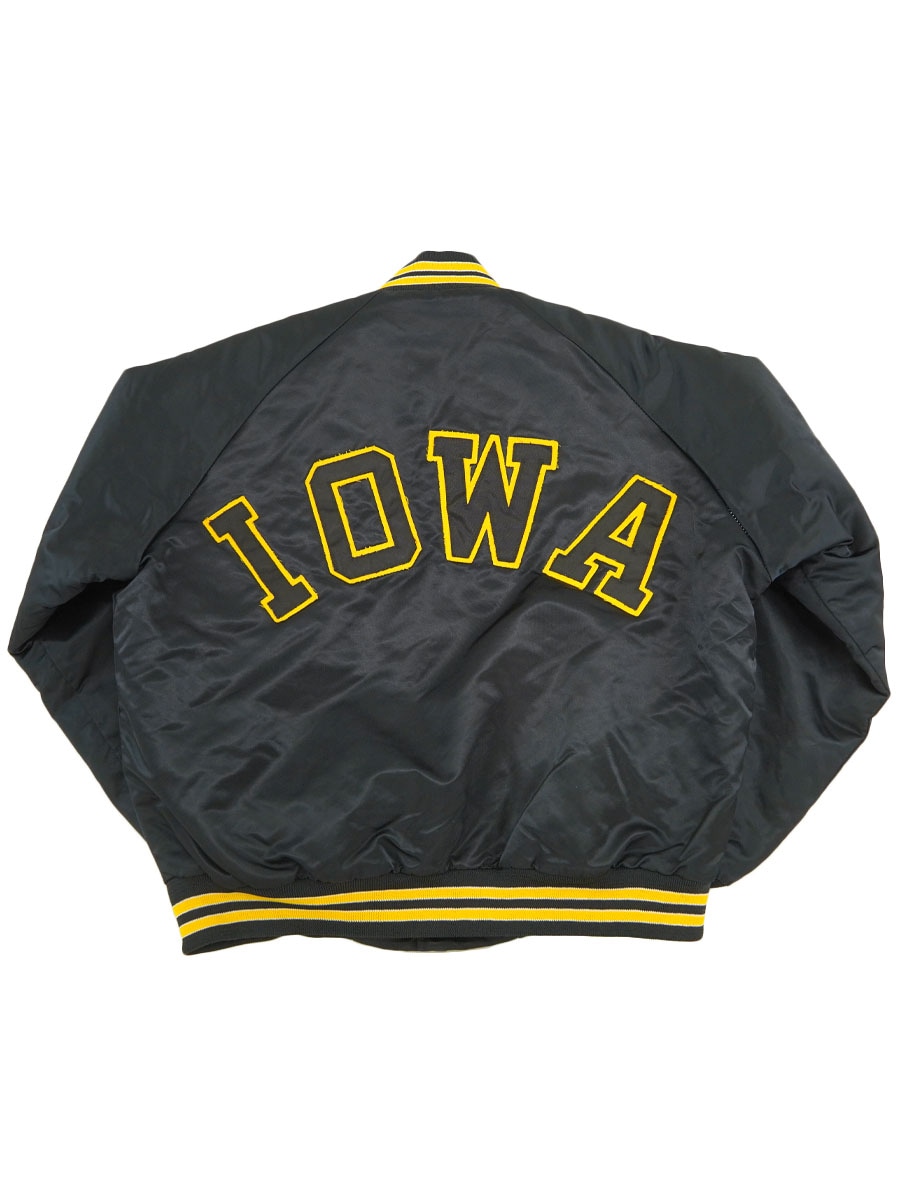 80's Chalk Line ''IOWA'' サテンスタジャン 表記(L) 黒 USA製 ASIS