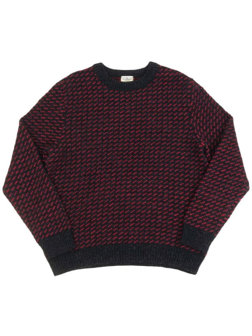 90's～ L.L.Bean バーズアイ 100％ウール ニットセーター 黒x赤 表記(M