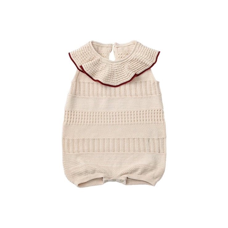 MARLMARL マールマール ニットフリルロンパース (70-80cm) / ベニ