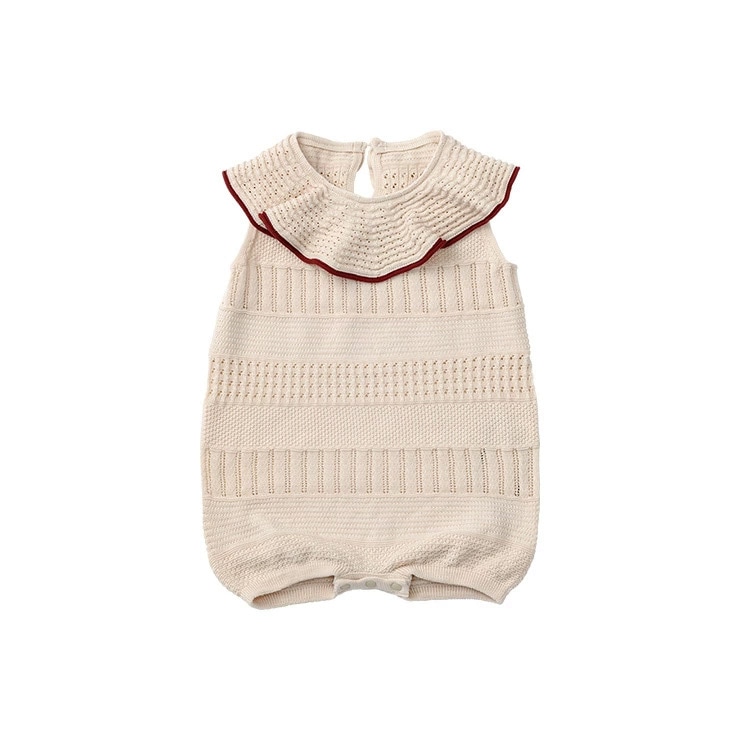 MARLMARL マールマール ニットフリルロンパース (70-80cm) / ベニ