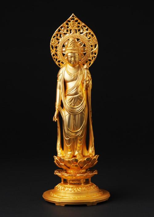 仏像】聖観音菩薩 - 総高26.1cm 原型・松久朋琳 純金メッキ 高岡銅器