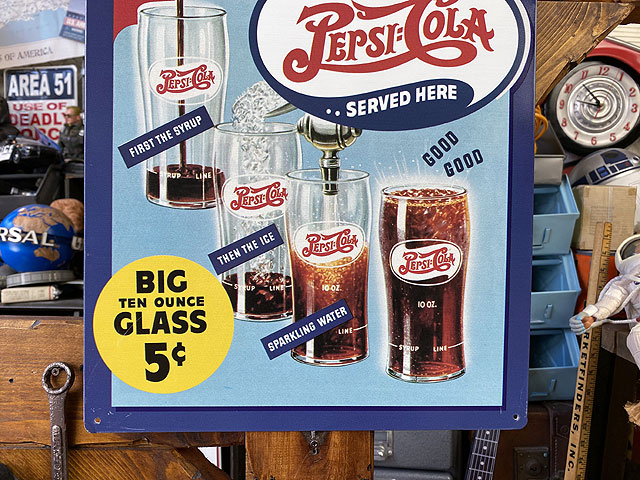 ペプシコーラ ブリキ看板 （ビッグ10オンスグラス）の通販・販売