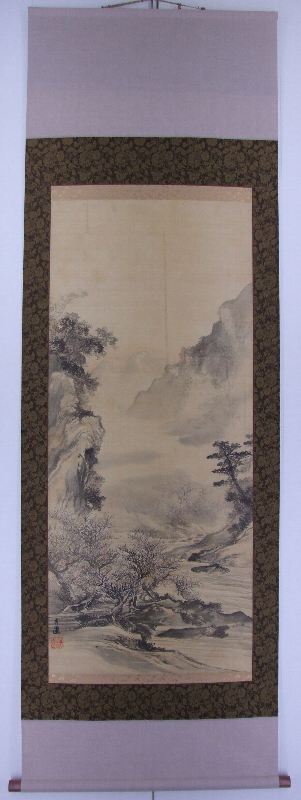 ｳ-0006 内山 秀圃 ≪山水風景≫ | 掛軸 【阿波の作家】,あ行 | | 表具