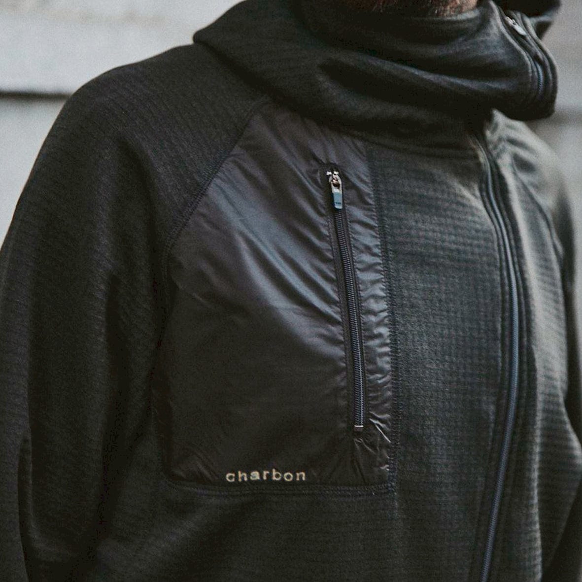 charbon / POLARTEC POWER GRID ZIP UP HOODIE BROWN