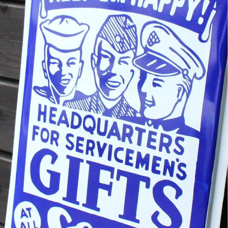 ヴィンテージホーロー看板 KEEP EM HAPPY! GIFTS 縦65×横45cm 1点モノ