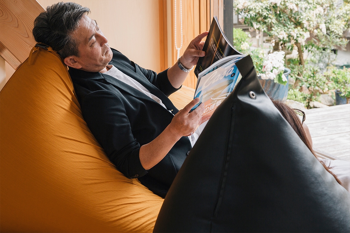 ビーズクッション 座椅子 「座・気まま」 ツムギクロス生地 (カバー